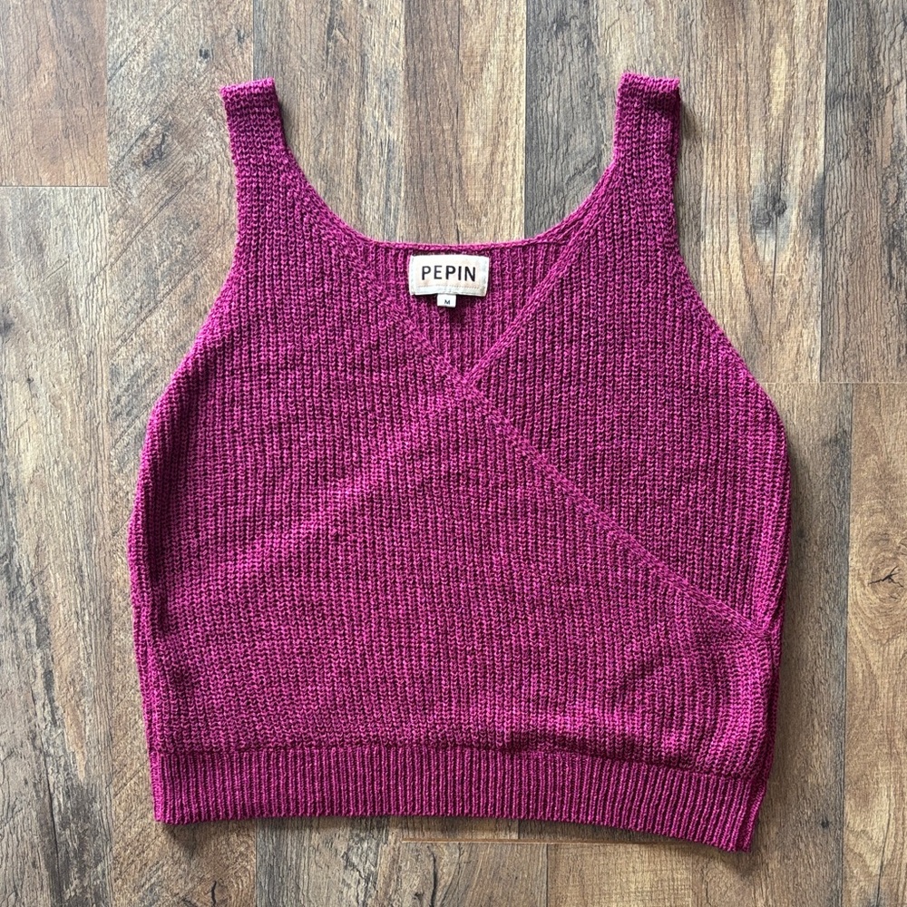 Pepin Magenta Pink Boho Knit Sleeveless Wrap Style Tank Top Sweater size medium